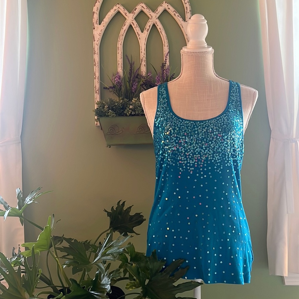 Express Blue Sequin Tank Top